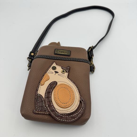 Chala 3D CAT Cellphone Crossbody Handbag Brown Adjustable Strap Crazy Cat Lady - Picture 3 of 8